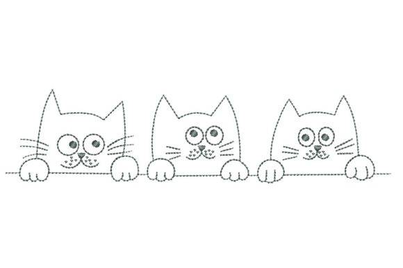 Three playful cat embroidery design with simple line art style.
