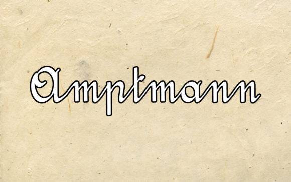 Amptmann Script Font displayed on textured beige background.