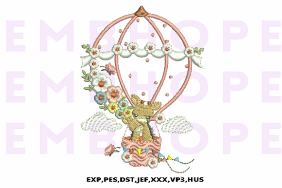 Cute Giraffe Flying with Air Balloon - Free Embroidery Designs - Free Digital Files