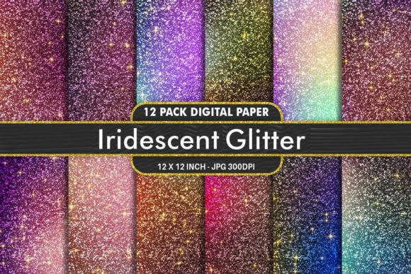 12-pack of high-resolution glitter iridescent digital paper with vibrant colors and sparkling textures. Ideal for crafts, cards, and scrapbooking.