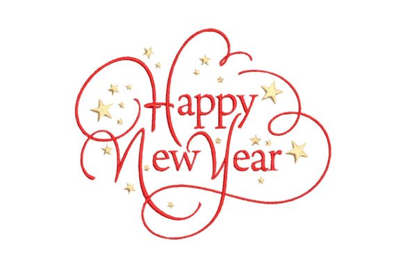 Happy New Year embroidery design with stars