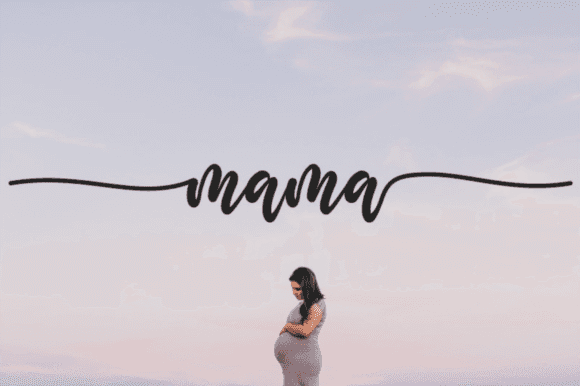 Mama Font - Elegant Handwritten Typeface displayed with a graceful script style over a serene sky background, ideal for wedding invites and logos.