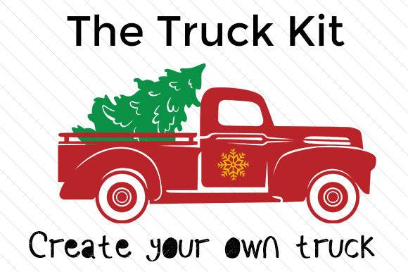 Christmas Truck Kit with red truck, tree, and snowflake design elements.