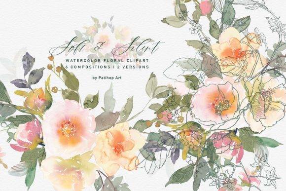Watercolor soft flowers clipart set featuring delicate floral compositions in pastel tones, ideal for digital artwork and creative projects.