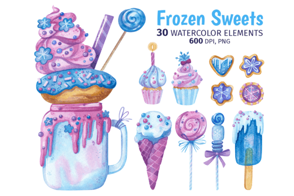 Watercolor Frozen Sweets Clipart - Free Graphics - Free Digital Files