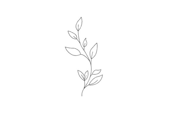 Free embroidery design of a branch with leaves