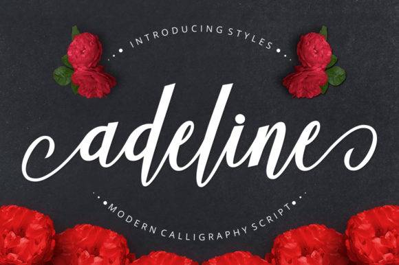 Adeline Font - Romantic handwritten calligraphy script with floral accents.