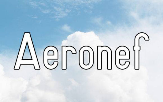 Aeronef Font - Clean sans serif typeface displayed against a cloudy sky background.