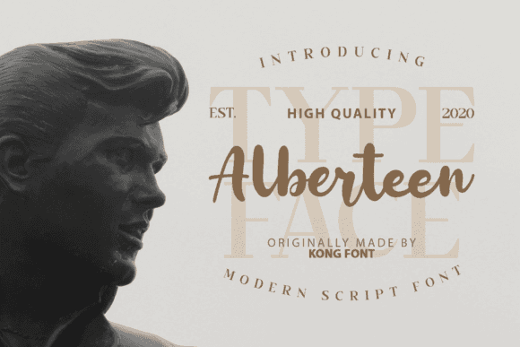 Alberteen Font - Modern Script Typeface with bold cursive lettering.