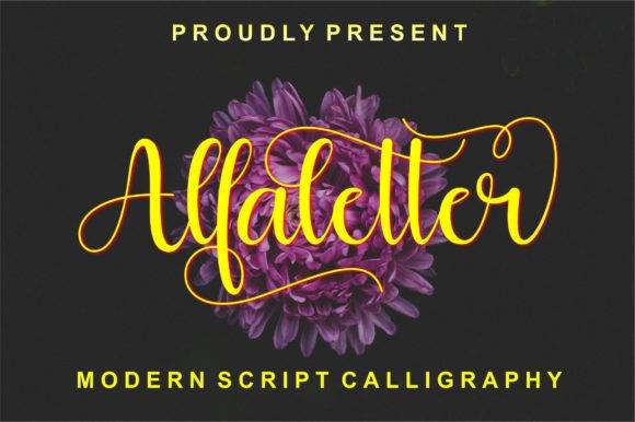 Alfaletter Font - Modern Script Calligraphy with floral background