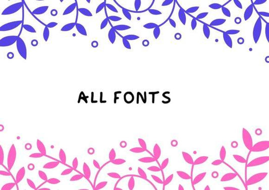All Fonts Font displayed with colorful floral border design.