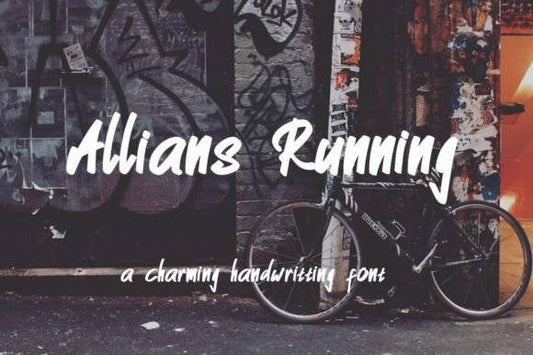 Allians Running Font displayed in a charming handwritten style on a graffiti background.