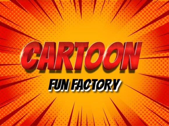 Cartoon Fun Factory text in bold red and white font on a comic-style orange background.