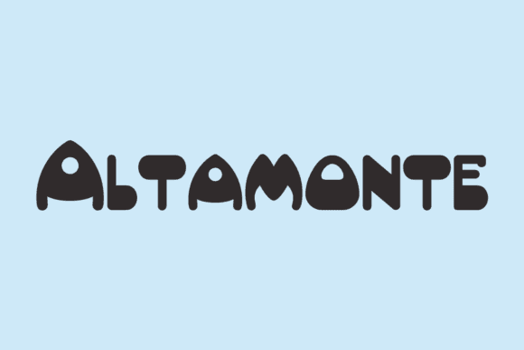 Altamonte Font in puffy display style on a light blue background.