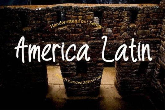 America Latin Font - Elegant handwritten script displayed on a rustic stone background.