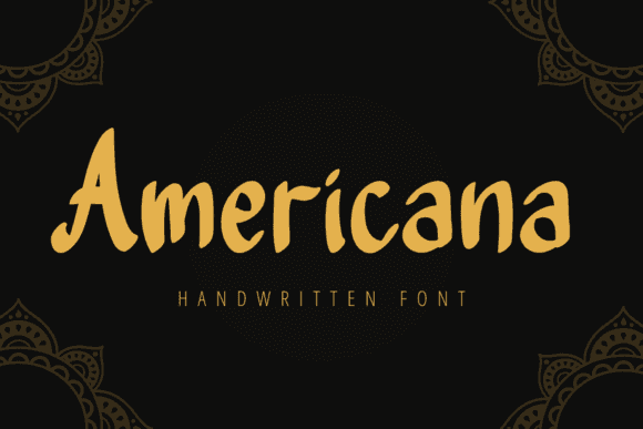 Americana Font - Casual handwritten style in yellow on black background.