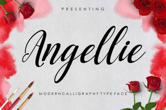 Angellie Font - Joyful Script with roses and brushes