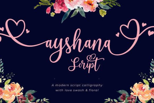 Ayshana Script Font with floral and heart design