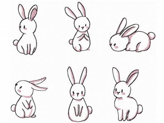 Adorable baby bunny embroidery designs in various cute poses.