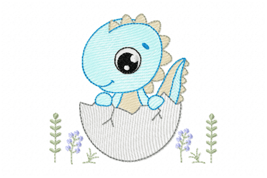 Cute baby dinosaur embroidery design in egg