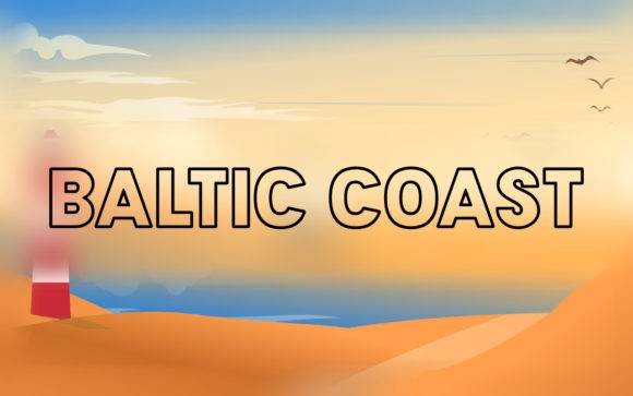 Baltic Coast font display over scenic beach background