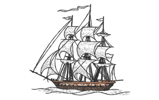 Free embroidery design of a detailed sailing boat