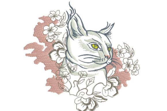 Cat with flowers embroidery design, free download