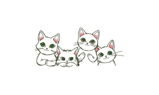 Cute cats embroidery design with four playful kittens