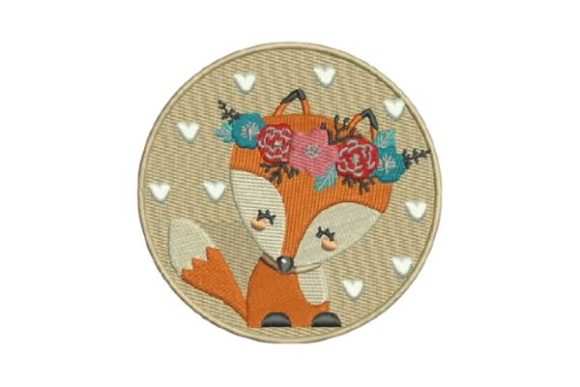 Cute fox embroidery design with floral crown