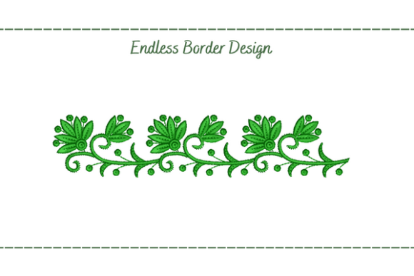 Endless floral border embroidery design in green