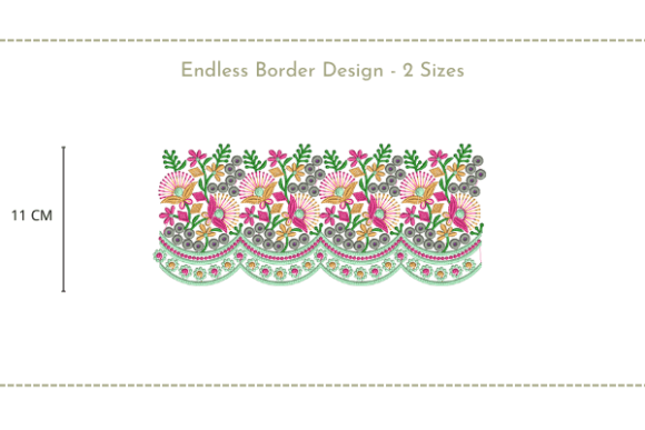 Colorful endless border embroidery design, 11 cm height