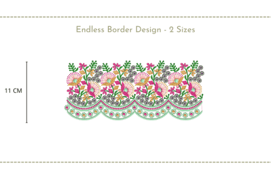 Colorful endless border embroidery design, 11 cm height