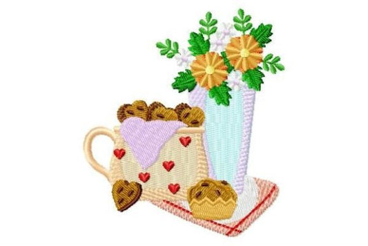 Flora embroidery design with flowers and cookies