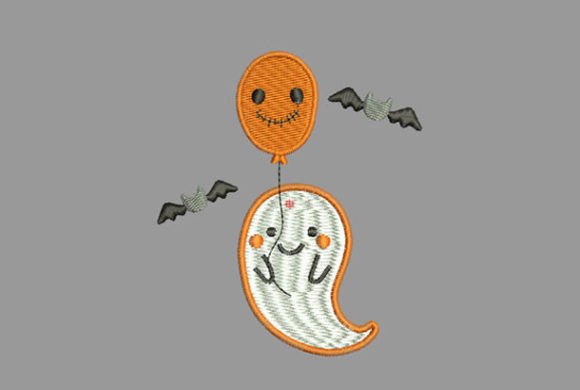 Funny ghost embroidery design with balloon and bats