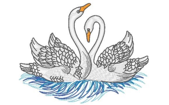 Goose embroidery design with two geese on water