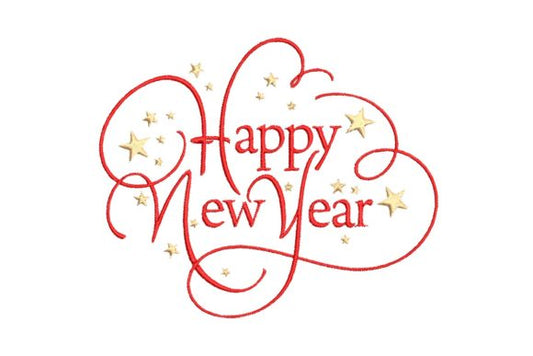 Happy New Year embroidery design with stars