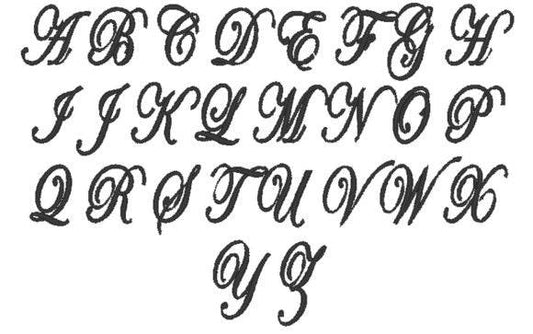 Elegant monogram embroidery design featuring cursive alphabet letters.