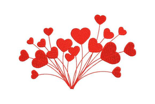 Red Balloon Hearts embroidery design with romantic heart shapes.