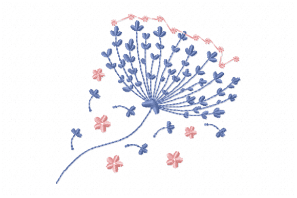 Delicate floral embroidery design with blue and pink stitching.