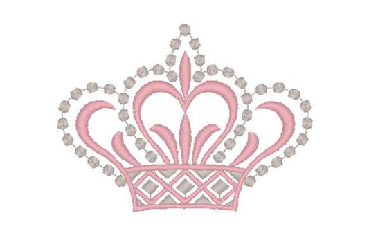 Elegant pink and white royal crown embroidery design with intricate details.