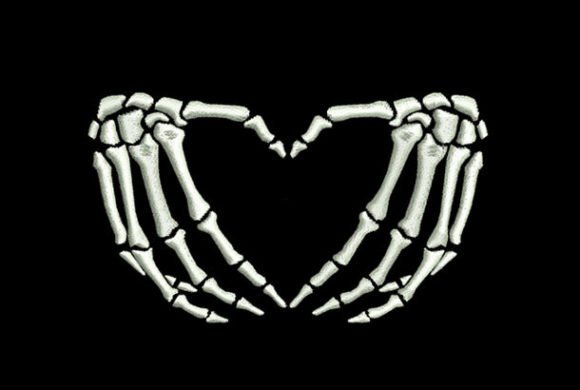 Skeleton hands forming a heart embroidery design