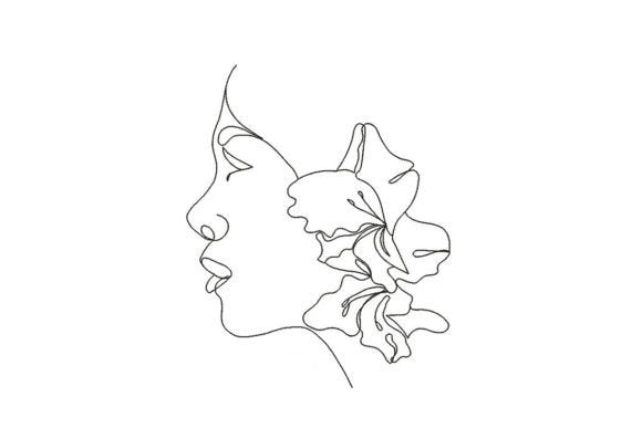 Woman with Flowers embroidery design outline